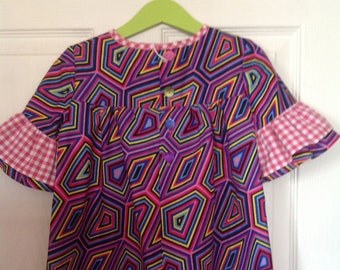 African Print Baby Dress, Colorful Abstract Design, Size 2-4 Years