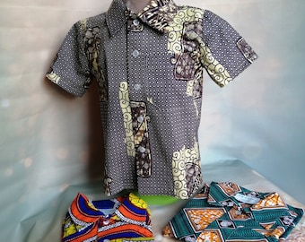 Boy's cotton short sleeves shirt top in a distinctive African Ankara print