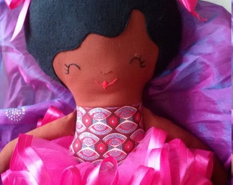 Black rag doll soft fabric doll ballerina doll African doll Misty green blue red gold pink