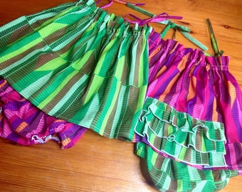 Baby Girl Frilly Green Pink African Kente Sundress bloomers