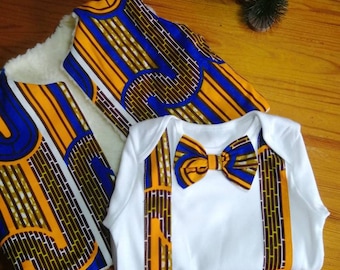 Bow tie and braces baby onesies bodywarmer in African Ankara print long sleeves vest bodysuit baby shower gift