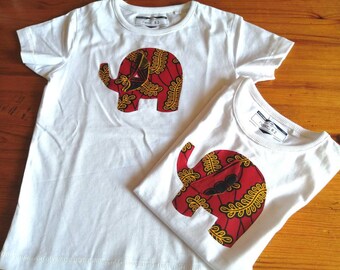 Unisex boys girls toddler t-shirt African Ankara wax print appliquéd elephant summer party baby shower outfit