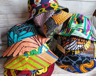 Children's reversible African print Ankara Kente demin summer bright bucket hat