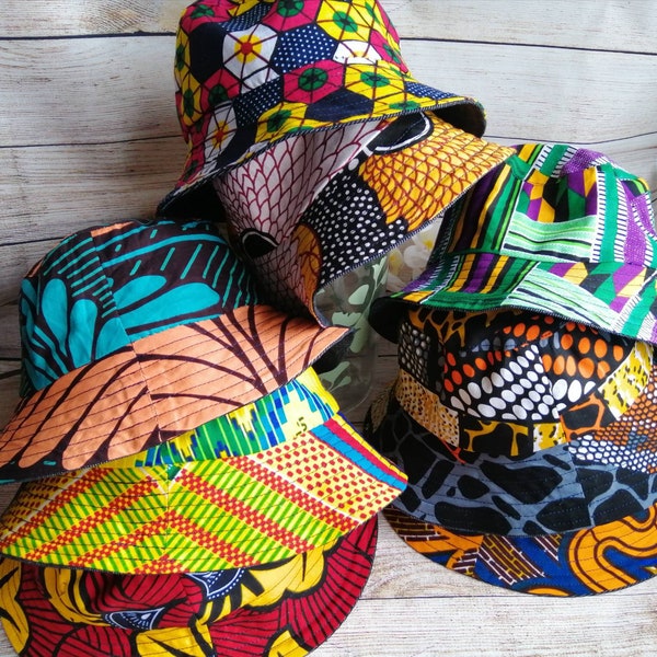 Children's reversible African print Ankara Kente demin summer bright bucket hat