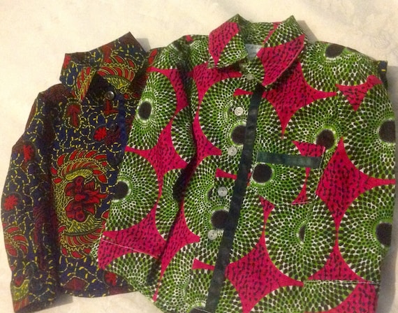 Green Navy formal special occasion smart African print Ankara print boys toddlers cotton shirt