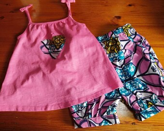 Girls African Ankara print summer Beach outfit top and shorts