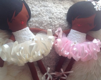 Black ballerina rag doll soft fabric doll Lilly pink Ivory