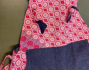 Unisex denim African trim child's dungarees playsuit coverall 5 years