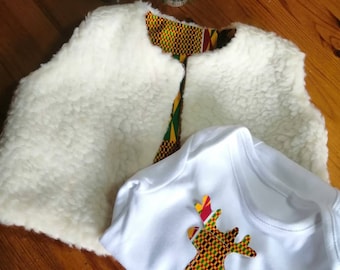 Baby Reindeer onesies bodywarmer in African kente print long sleeves vest bodysuit
