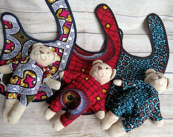 Ankara African Print Baby Gift Set: Bib and Teddy Bear
