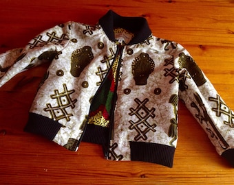 African Ankara child's baby lined cotton Benin print bomber jacket
