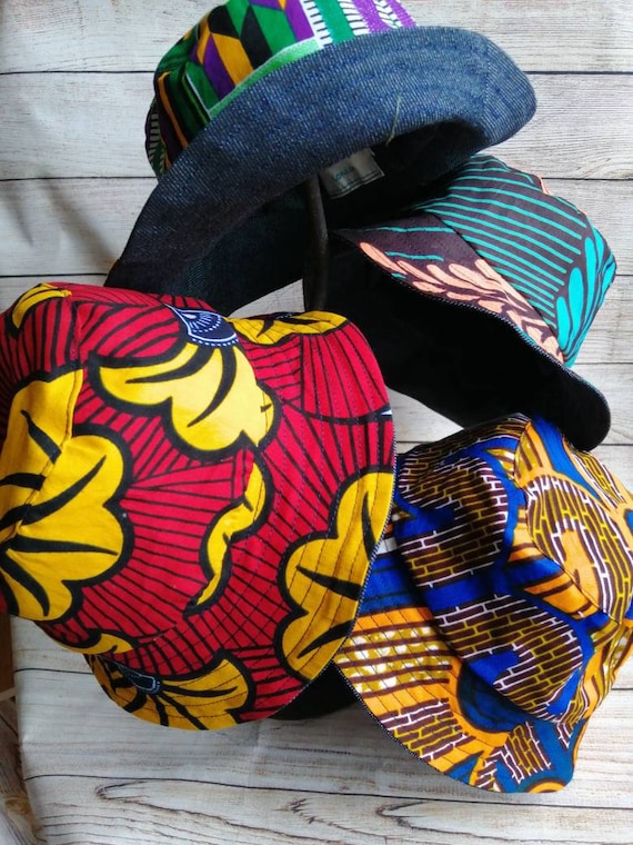 Children's Reversible African Print Ankara Kente Demin Summer Bright Bucket Hat