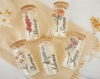 Personalisierte Geburtsblumenbecher, Geschenke für Sie, Brautjungfer Vorschlag Geschenk, Geburtstagsgeschenk, kundenspezifische Glaskaffeetasse, Muttertagsgeschenk