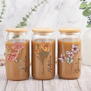 Personalized Birth Flower Tumbler for mom,Birth Flower Glass With Name,Mother&#39;s Day Gifts,Coffee Cup,Gifts for Her,Party Favor,Bridal Party