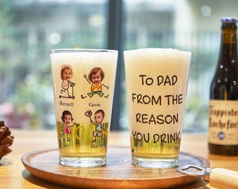 To Dad From The Reasons You Drink - Fathers Day Gifts，Funny Fathers Day Dad Beer Mug，Father&#39;s Day Gift for Dad,16 ounce beer glass.