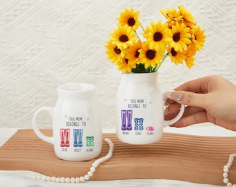 Personalized Mother's Day Gift Ceramic Vase,Custom Family Names Vase,Gift for Mom,Birthday Month Flowers Vases,Grandma Flower Pot