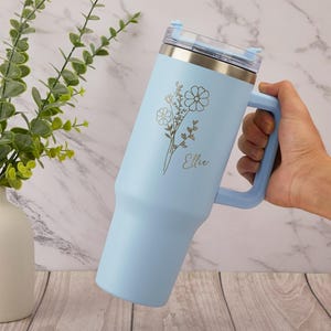 Personalized Name 40oz Tumbler with Handle, Custom Engraved 40oz Tumbler with Handle & Straw, Bridesmaid Proposal, Birthday Gift for Her