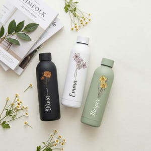 Custom Engraved Insulated Thermos for Hot and Cold Drinks,Bridal Party Gifts,Personalized Stainless Steel Birth Flower Hot coald Thermos Cup