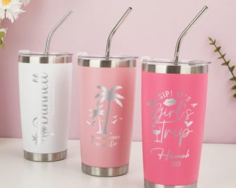Custom 20oz Holiday Tumbler, Personalized Tumbler, Girls trip gifts, Travel Mug, Laser Engraved Cups, Beach Tumbler, Stainless Steel Mug