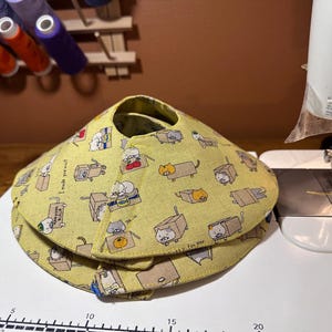 box cat motif yellow cotton linen  soft cat soft cone collar / 4 inch / cone of fashion / cone of comfy