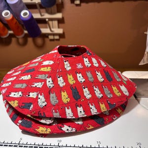 Laundry cat motif red cotton linen  soft cat soft cone collar / 4 inch / cone of fashion / cone of comfy