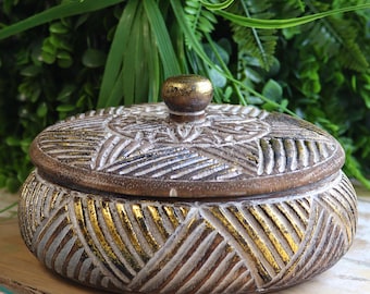 Wooden Trinket Jar - Gold & Natural - Sweet Jar - Turkish style