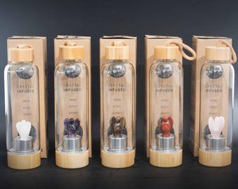 Crystal Infused Glass Water Bottle 500 ml - Angels - Add a Touch of Magic to Your Hydration Experience