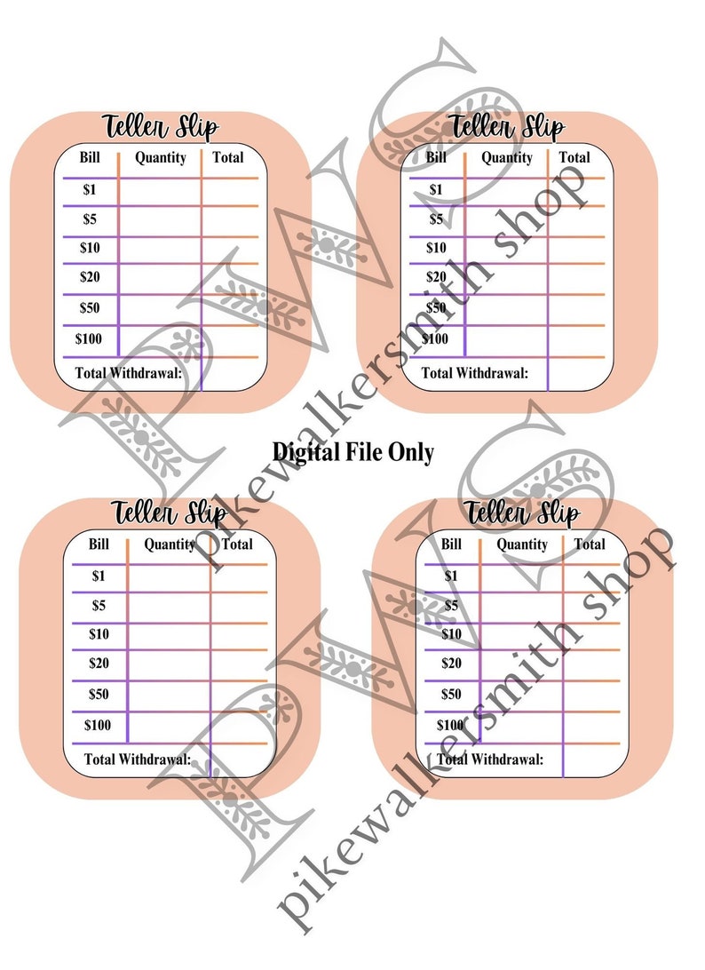 Printable Teller Slip - Etsy