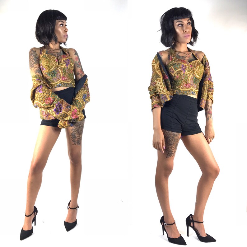 1990/'s 90/'s Club Wear Beaded Halter and Bolero 34-36 Bust Fly Girl Club Kid Rhythm Nation Selena
