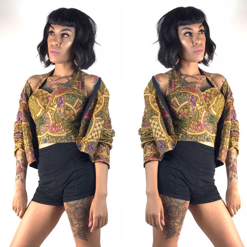 1990/'s 90/'s Club Wear Beaded Halter and Bolero 34-36 Bust Fly Girl Club Kid Rhythm Nation Selena