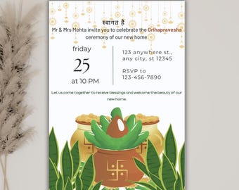 Grihapravesha | Indian housewarming | Digital invitation | Housewarming invite | Indian new home invite | Puja invitation | Instant download