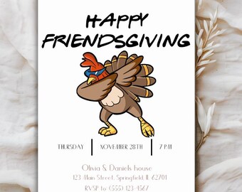 Vriendengiftuitnodiging | Uitnodiging vriendengift | Thanksgiving-diner | Thanksgiving-uitnodiging | Uitnodiging voor Thanksgiving-kalkoen | Grappige sjabloon
