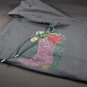 Cowgirl Rhinestone Boots Hoodie, Cowgirl Rhinestone Tshirt, Embelished Rhinestone Cowgirl Sweatshirt, Rhinestone Cowgirl with Hat Hoodie