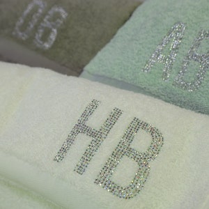 Rhinestone Personalized Hand Towels, Bridal Party Rhinestone Initial Towels, Holiday Gift Personalized Towels, SS6 rhinestone initials