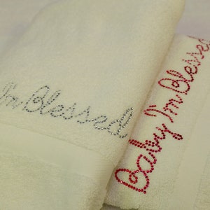 Baby I&#39;m Blessed SS10 Rhinestone Hand Towels, Bridal Party Rhinestone Towels, Holiday Gift Personalized Towels, Bling Towels