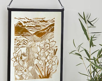 Daffodils Handmade Lino Print | Garden and Nature Wall Art | Home Decor