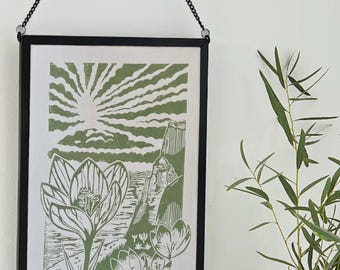 Handmade Lino Print of ‘Crocus’ | Garden and Nature Wall Art | Home Decor