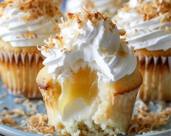 Coconut Lemon Curd Cupcakes Recipe/Meringue Frosting/Gourmet/Download/PDF