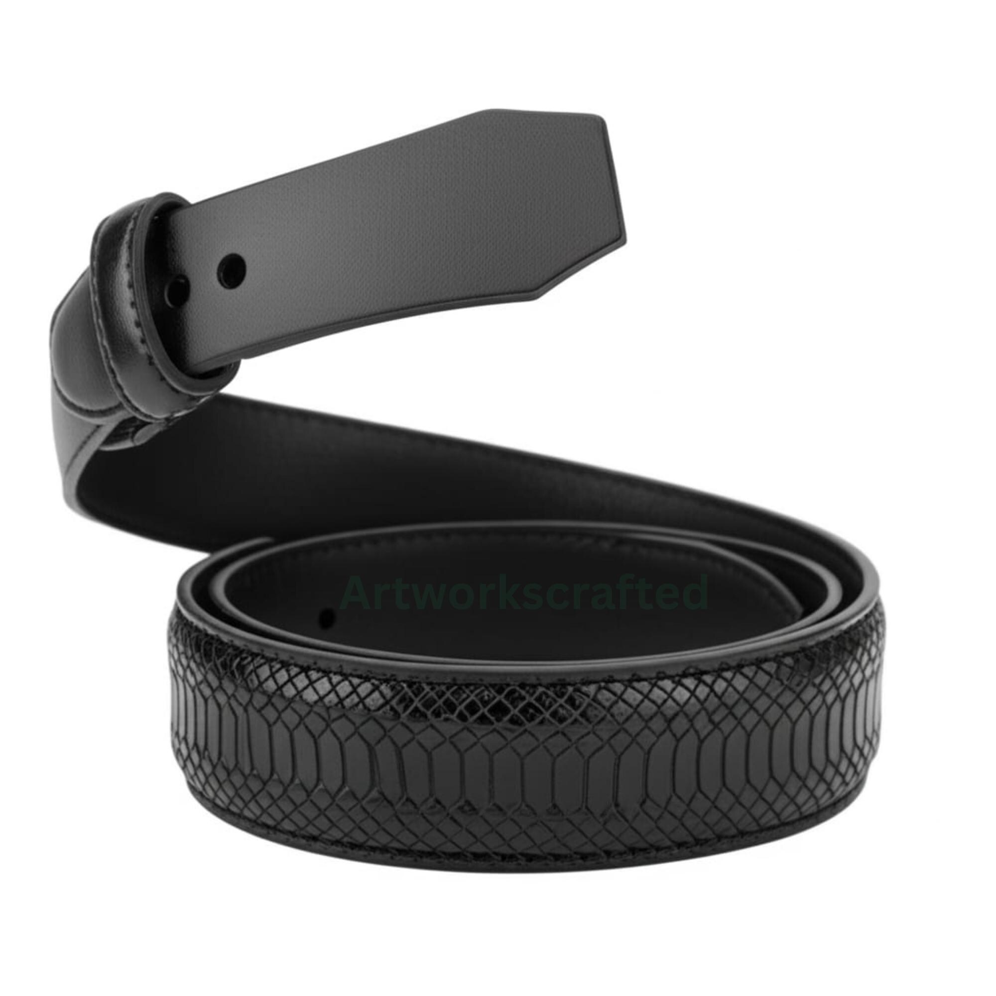 thumbnail image 2 of Genuine Python Leather Belt – Natural, Leather Lined, Handmade Men's Western Belt – Mexico 2 of 4