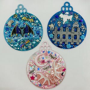 Spooky Halloween Ornaments: Handmade Bat & Graveyard Scene Gothic Decor