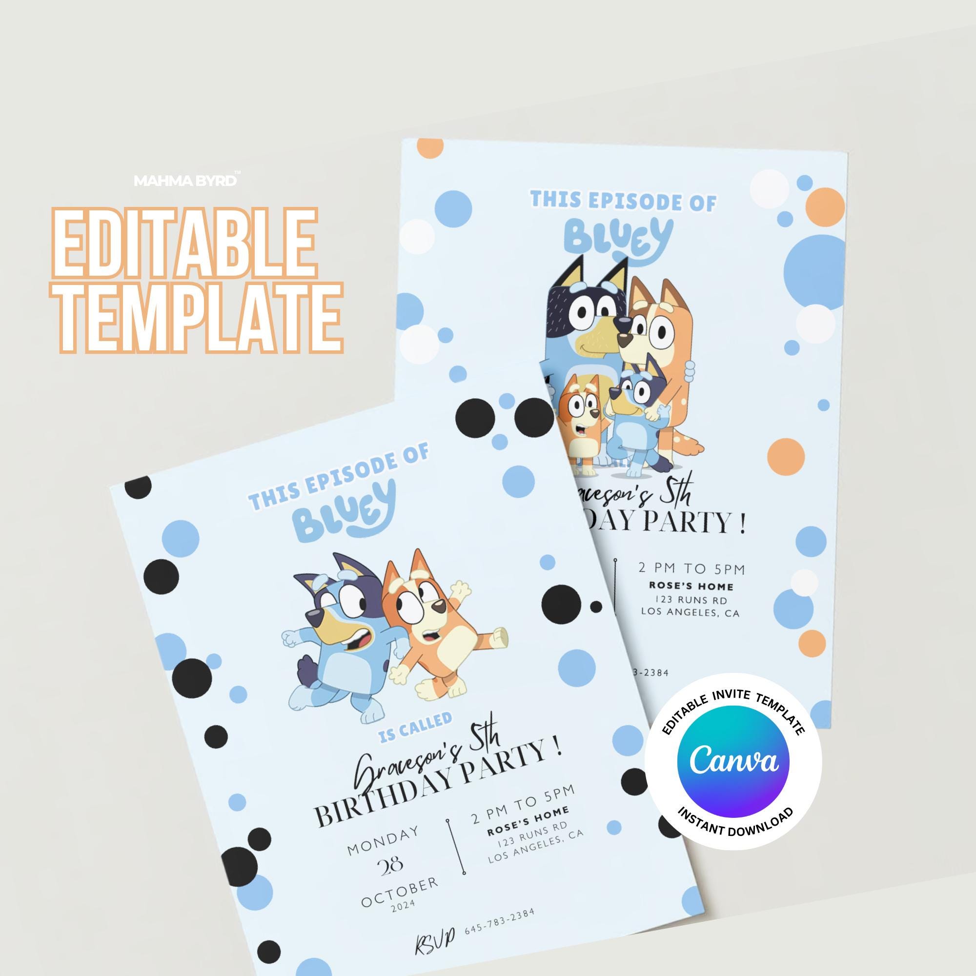 Editable Bluey Birthday Invitation Template