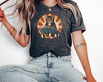 Skateboard Cat Shirt | Unisex | Vintage Style Shirt | Cool Cat Skater | Crazy Skate Punk Kitten Graphic T-Shirt | Unisex Softstyle Cat Shirt