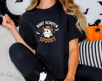 Boot Scootin Spooky T-Shirt | Unisex Halloween Shirt | Cute Cowboy Ghost Tee | Western Halloween Shirt | Spooky Season Gift