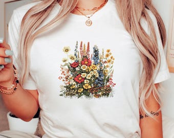 Camiseta de flores silvestres / Camiseta floral / Regalo para mamá / Camiseta de flores silvestres / Camiseta bohemia / Camiseta para amantes de la naturaleza / Flores silvestres / Camiseta botánica