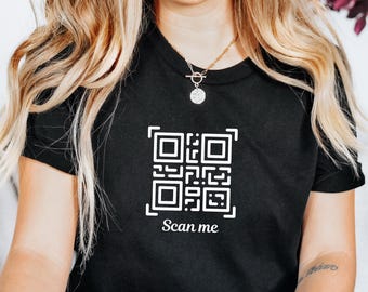 Scan Me | Personalized QR Code T-shirt | Custom Scannable Qr Code Shirt | Unisex Social Media Tee | Printed Text & URL | Custom QR Code