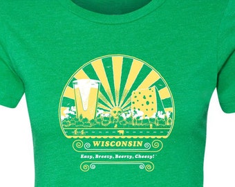Wisconsin, Easy, Breezy, Beerzy, Cheesy, Ladies&#39;, T-shirt