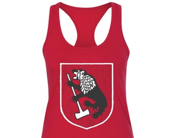 House Scansin, Tank, Ladies', Coat of Arms, Wisconsin, Red, Badgers