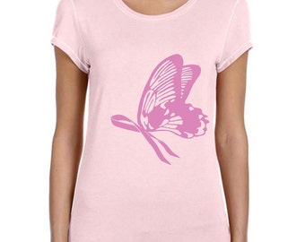 elsa, Butterfly and Pink Ribbon, Ladies', Bamboo T-shirt, to benefit Bright Pink and Breast Cancer Prevention