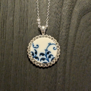 The Blue Vines - Vintage China Plate Necklace