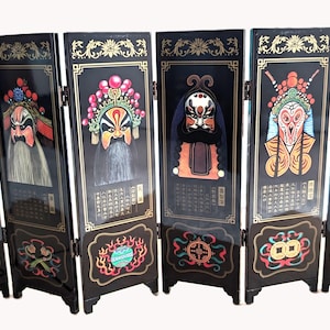 Chinese Mini Six Panel Folding Screen Facial Makeup of Peking Opera